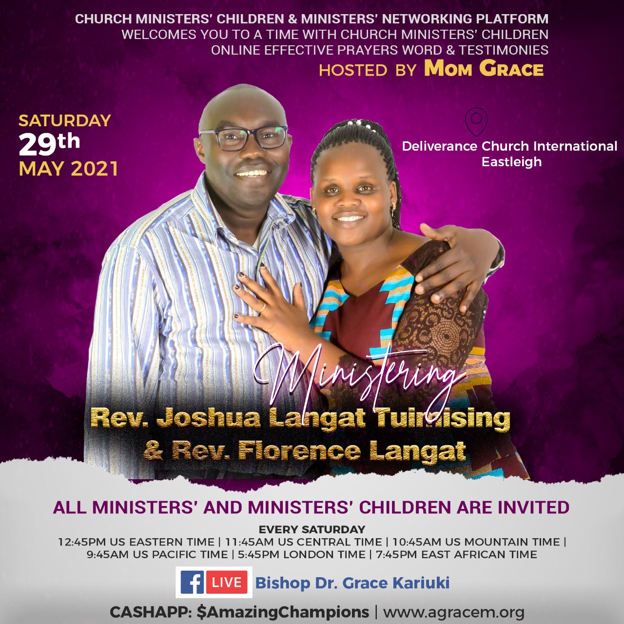 Weekly Telecast on 29th May 2021 : Guests – Rev. Joshua Langat and Rev. Florence Langat