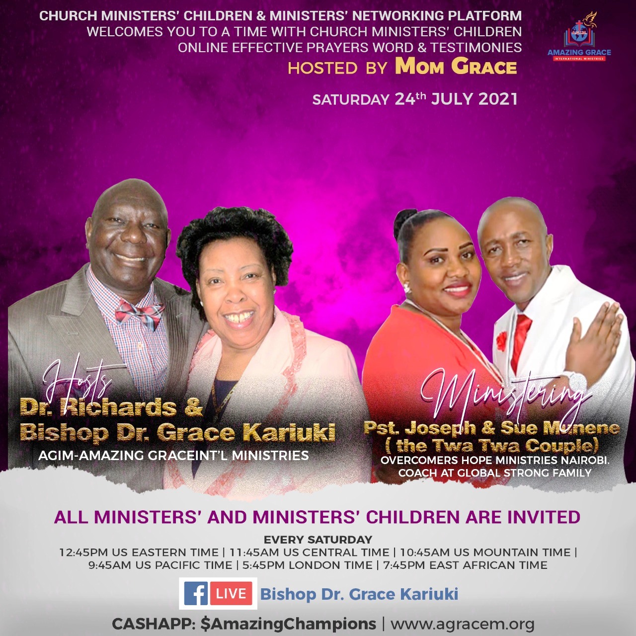 Weekly Telecast on 24th July 2021 : Guests – Pastor Joseph and Sue Munene